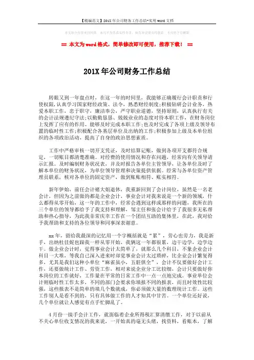 【精编范文】201X年公司财务工作总结-实用word文档 (2页)