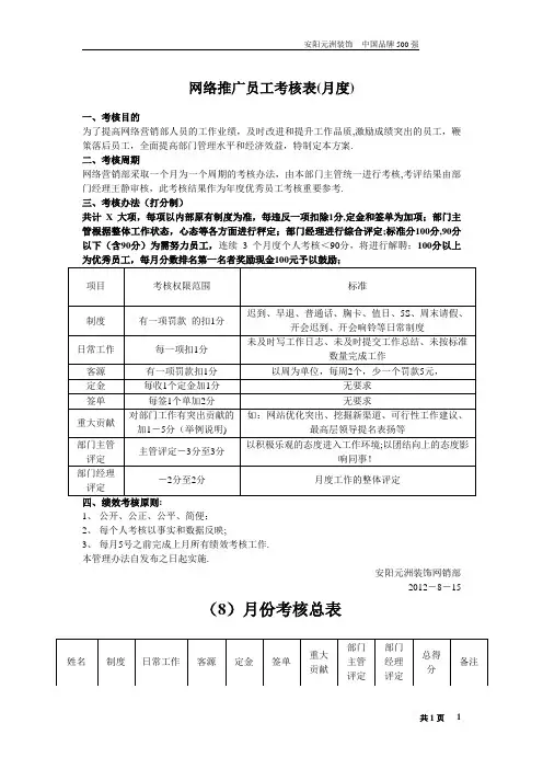 网络推广人员绩效考核方案