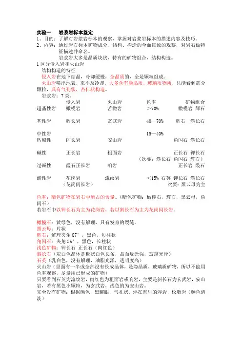 实验   岩浆岩标本鉴定