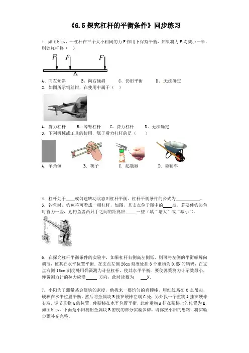 沪粤版八年级物理下册 6.5探究杠杆的平衡条件同步练习题2