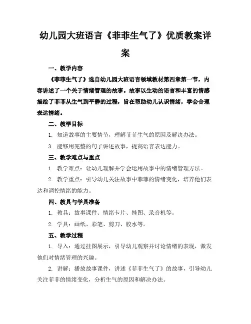 幼儿园大班语言《菲菲生气了》优质教案详案