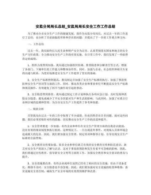 安监分局局长总结_安监局局长安全工作工作总结