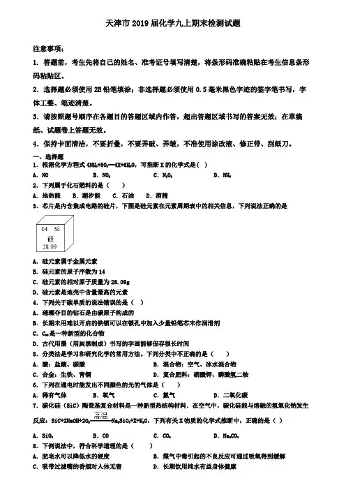 天津市2019届化学九上期末检测试题