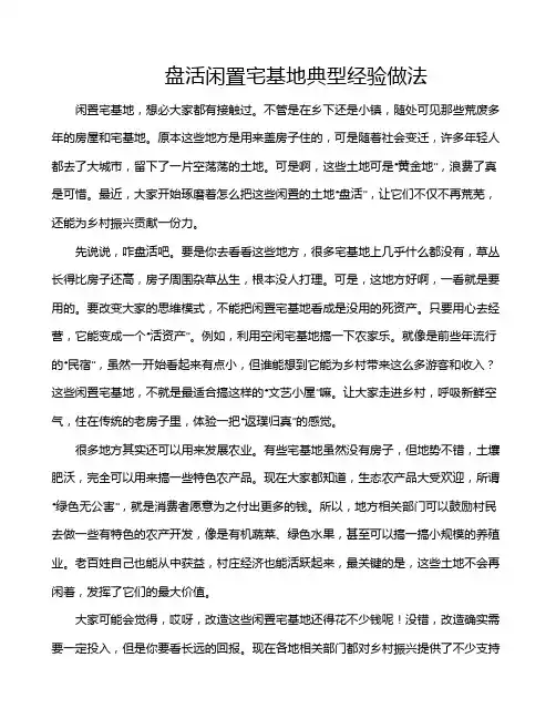 盘活闲置宅基地典型经验做法