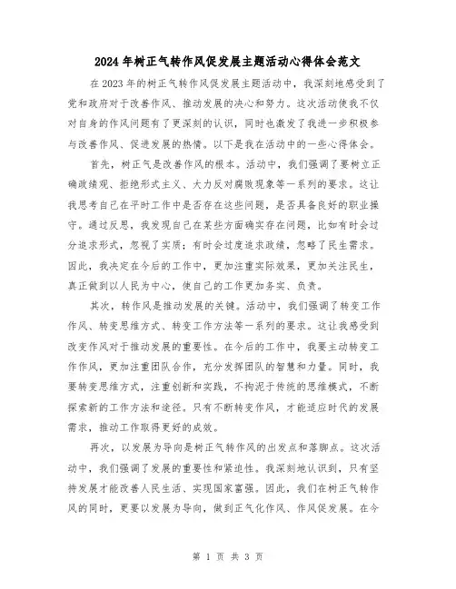2024年树正气转作风促发展主题活动心得体会范文(2篇)