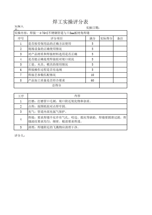 焊工实操评分表(修改)