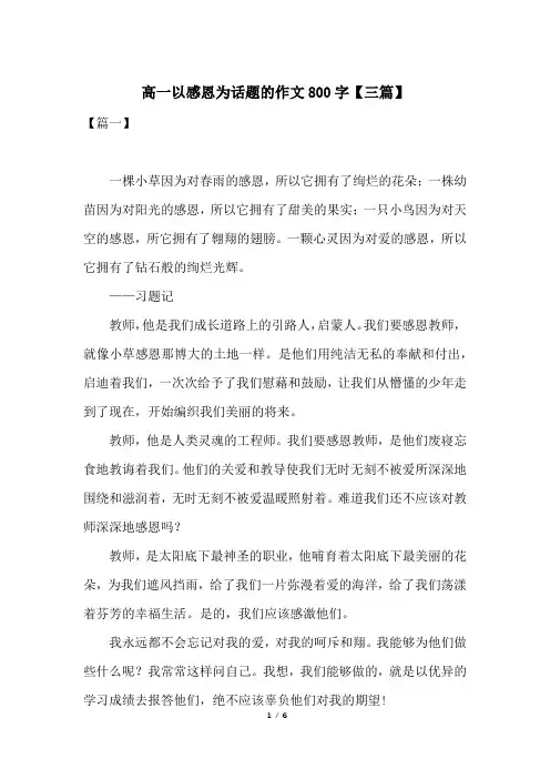 高一以感恩为话题的作文800字【三篇】