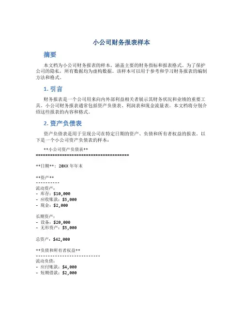 小公司财务报表样本