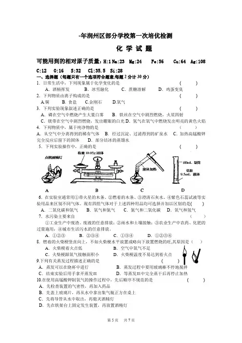 初三第一次培优检测化学模拟试题(含答案)