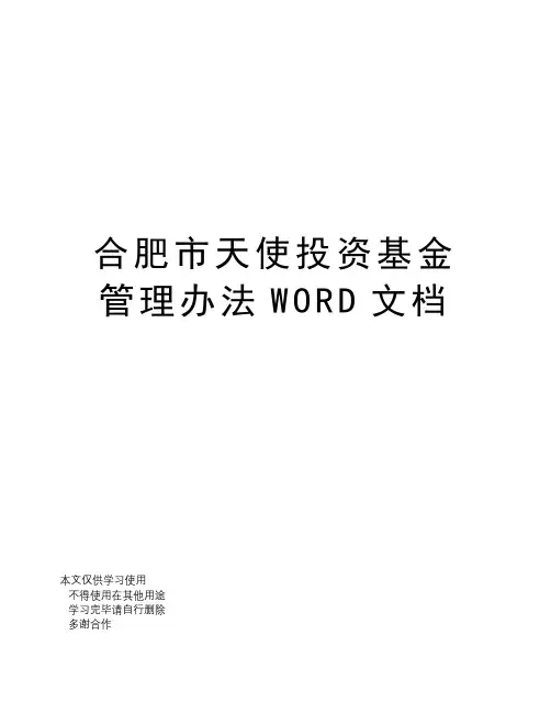 合肥市天使投资基金管理办法WORD文档