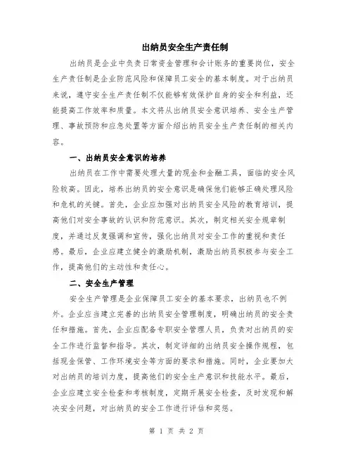 出纳员安全生产责任制