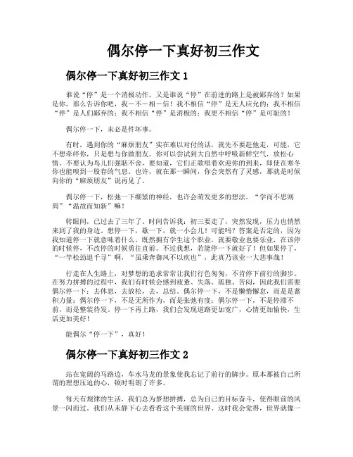 偶尔停一下真好初三作文