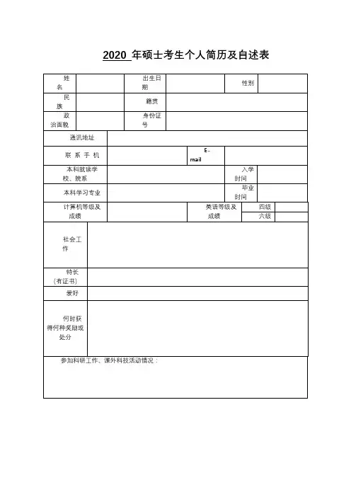 2020年硕士考生个人简历及自述表【模板】