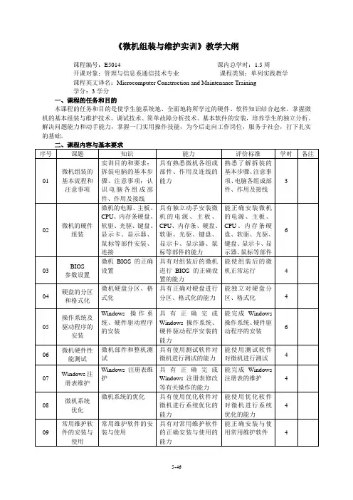 【DOC】微机组装与维护实训教学大纲.