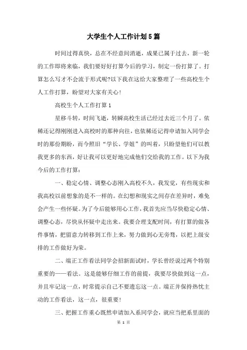 大学生个人工作计划5篇