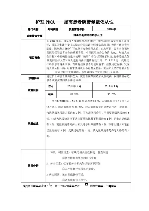 护理PDCA-提高患者戴手腕带的依从性