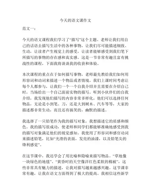 今天的语文课作文