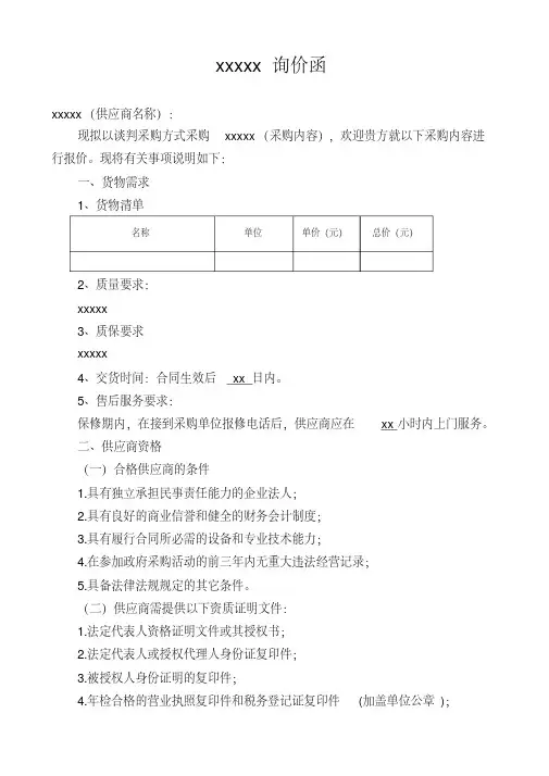 询价函模板