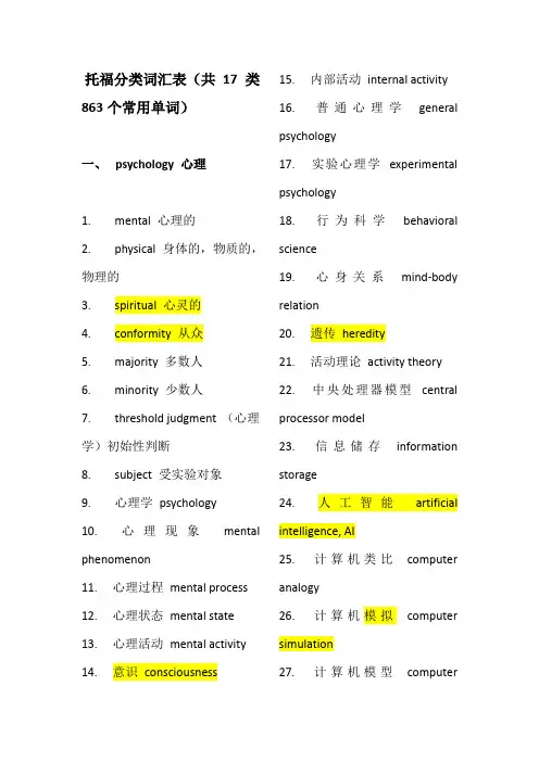 托福分类词汇表