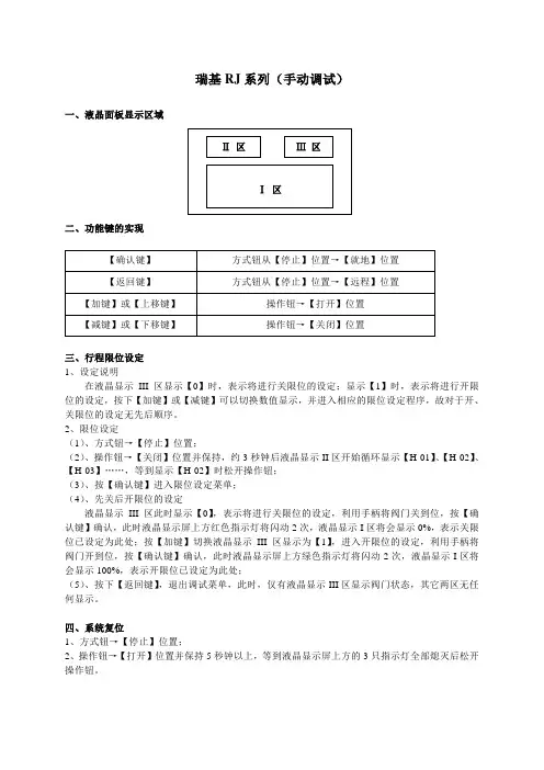 瑞基RJ角行程电动执行器调试方法