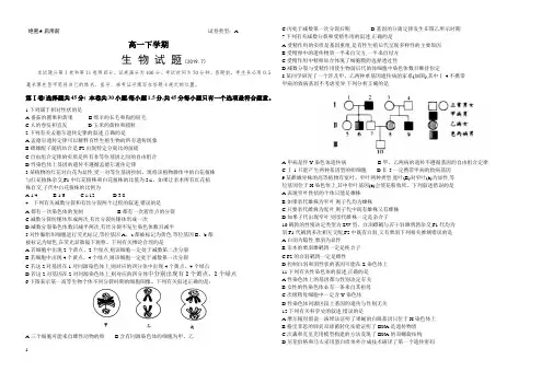高一生物下学期潍坊期末考试含答案2019.07