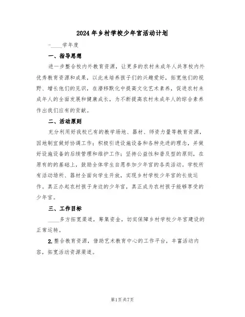 2024年乡村学校少年宫活动计划（二篇）
