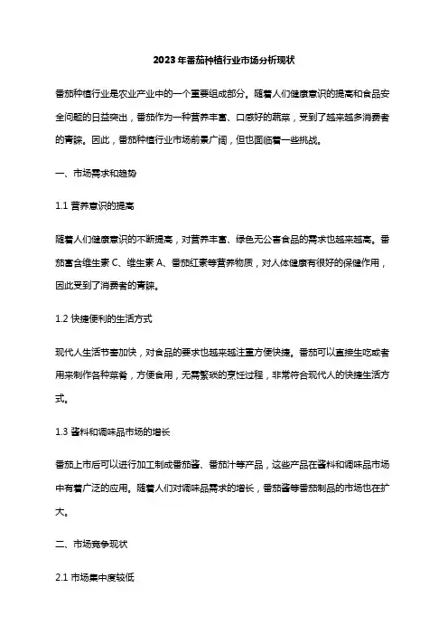 2023年番茄种植行业市场分析现状