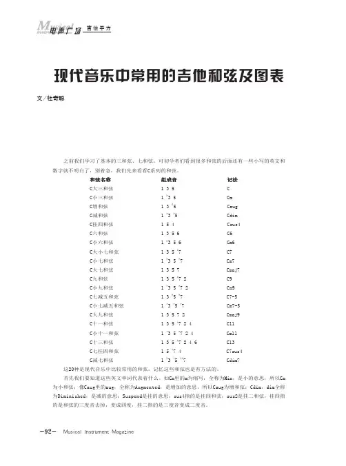现代音乐中常用的吉他和弦及图表