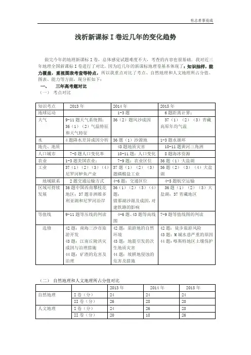 近三年新课标I卷对比分析