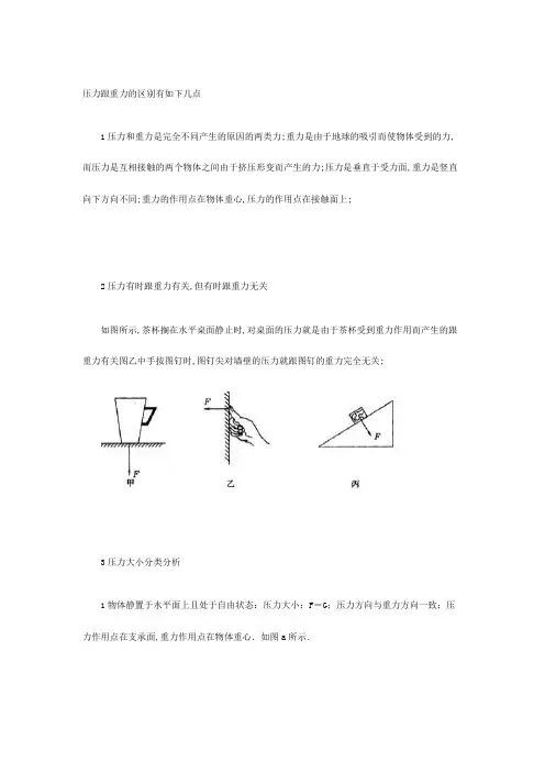 压力跟重力的区别有如下几点