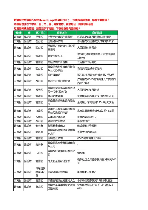 2020新版云南省昆明市玻璃工商企业公司商家名录名单联系电话号码地址大全645家