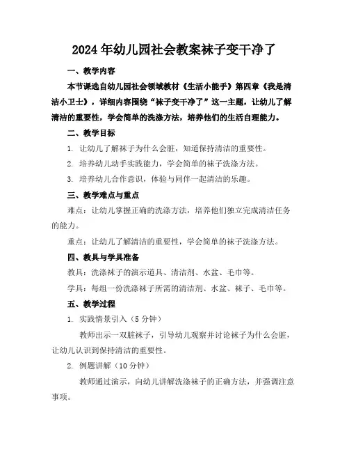 2024年幼儿园社会教案袜子变干净了
