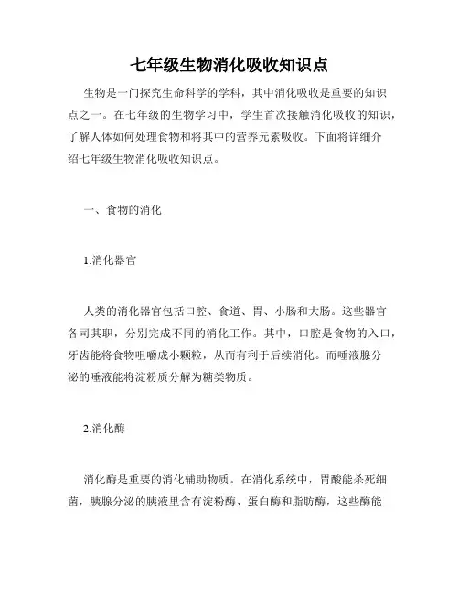 七年级生物消化吸收知识点