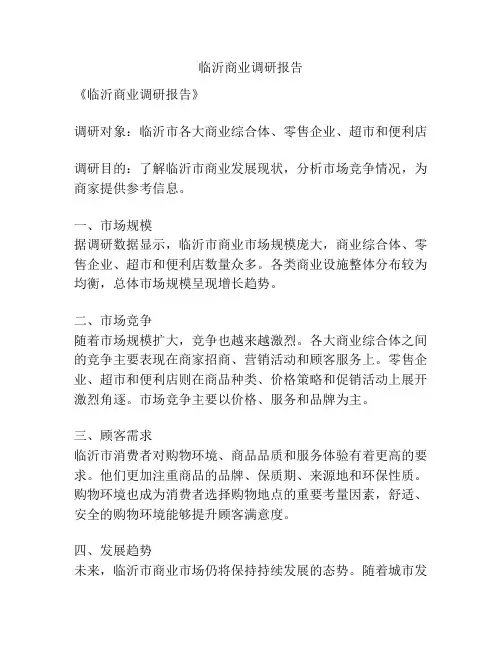 临沂商业调研报告
