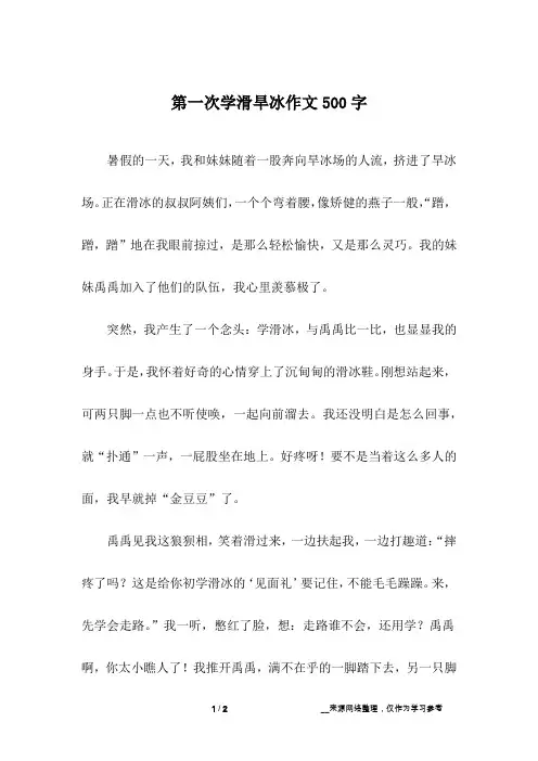 第一次学滑旱冰作文500字