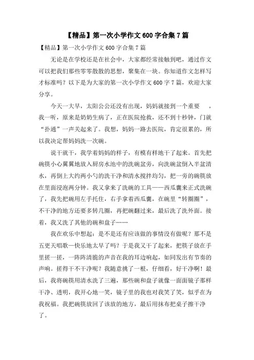 第一次小学作文600字合集7篇