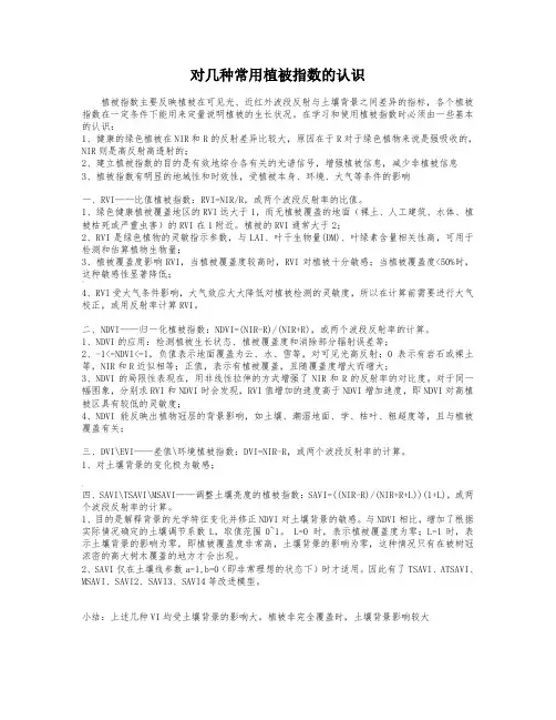 几种常用植被指数介绍