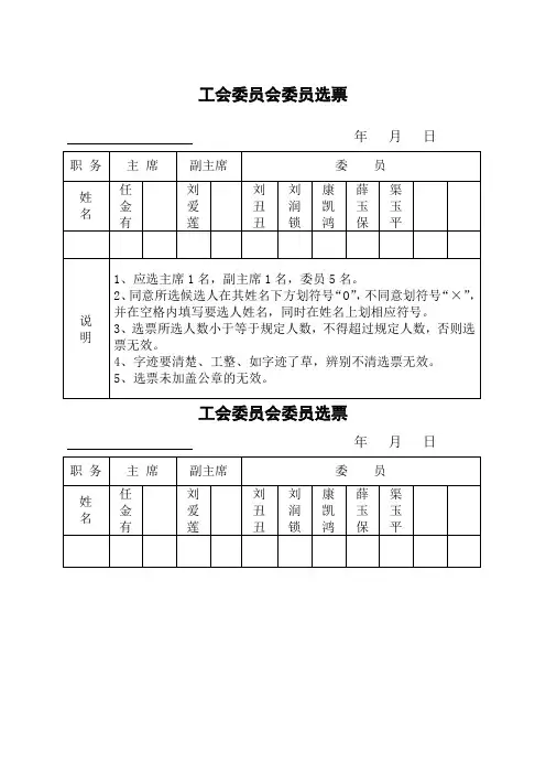 工会委员会委员选票