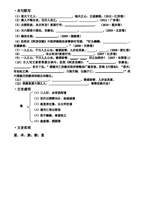 阿房宫赋 名句默写 虚词归纳
