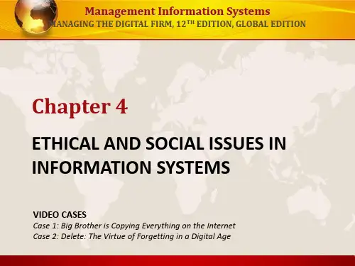 管理信息系统 ETHICAL AND SOCIAL ISSUES IN  INFORMATION SYSTEMS