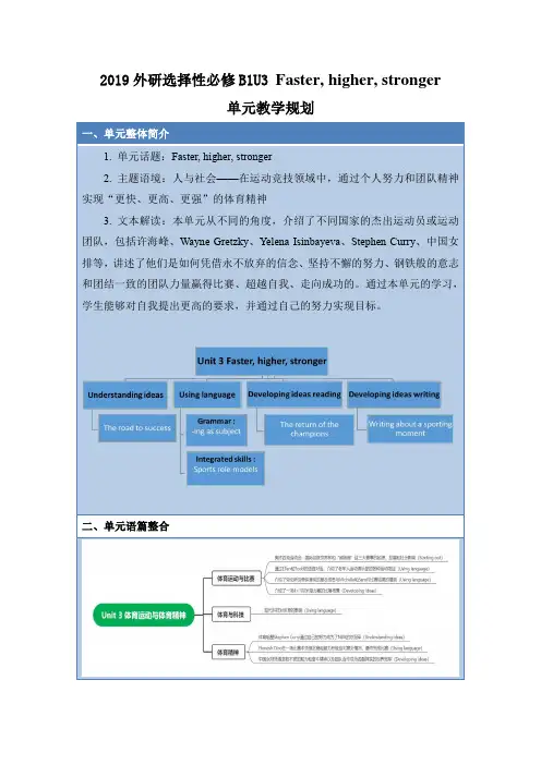 Unit3Fasterhigherstronger单元教学规划高中英语外研版选择性