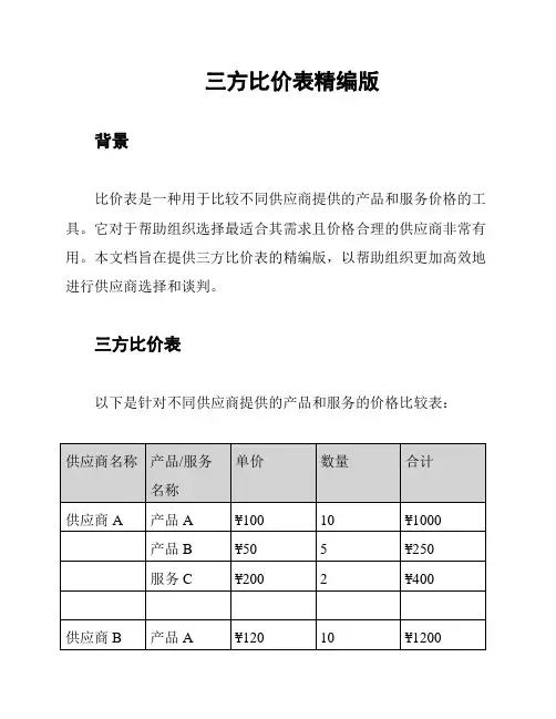 三方比价表精编版