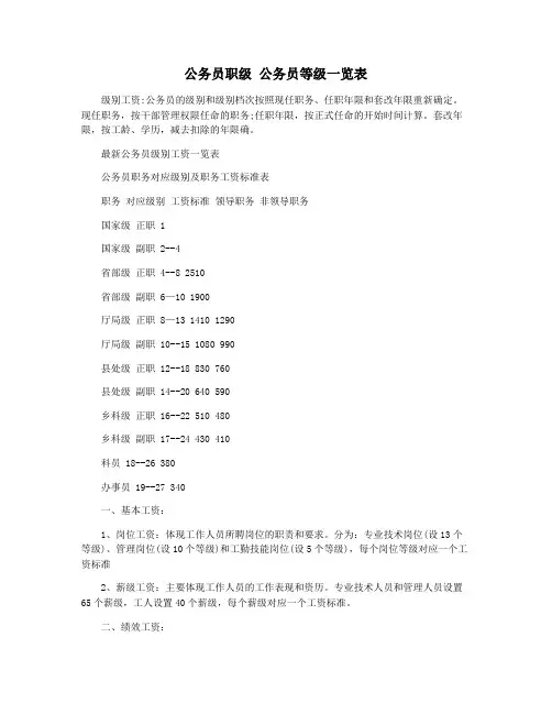 公务员职级 公务员等级一览表