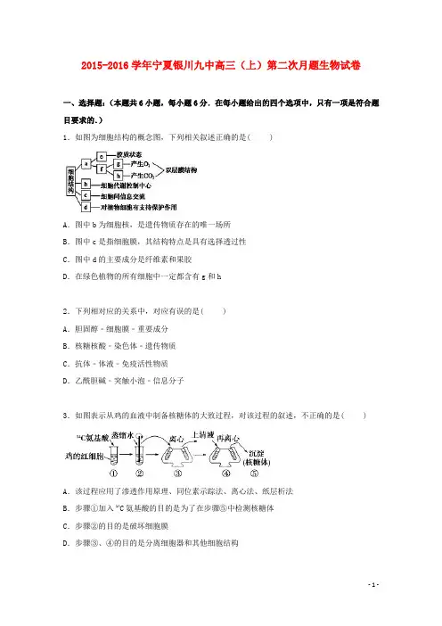 宁夏银川九中2016届高三生物上学期第二次月考试卷(含解析)