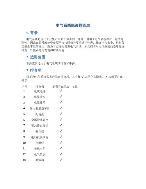 电气系统隐患排查表