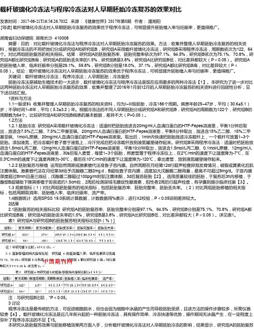 载杆玻璃化冷冻法与程序冷冻法对人早期胚胎冷冻复苏的效果对比