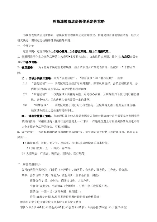 胜高连锁酒店房价体系管理规则