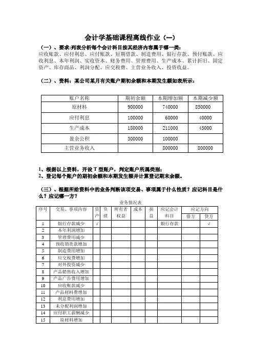 会计学基础离线作业1