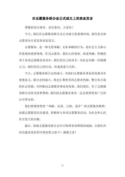 在志愿服务联合会正式成立上的表态发言