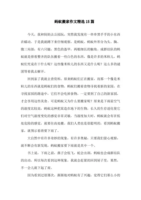 蚂蚁搬家作文精选15篇精选